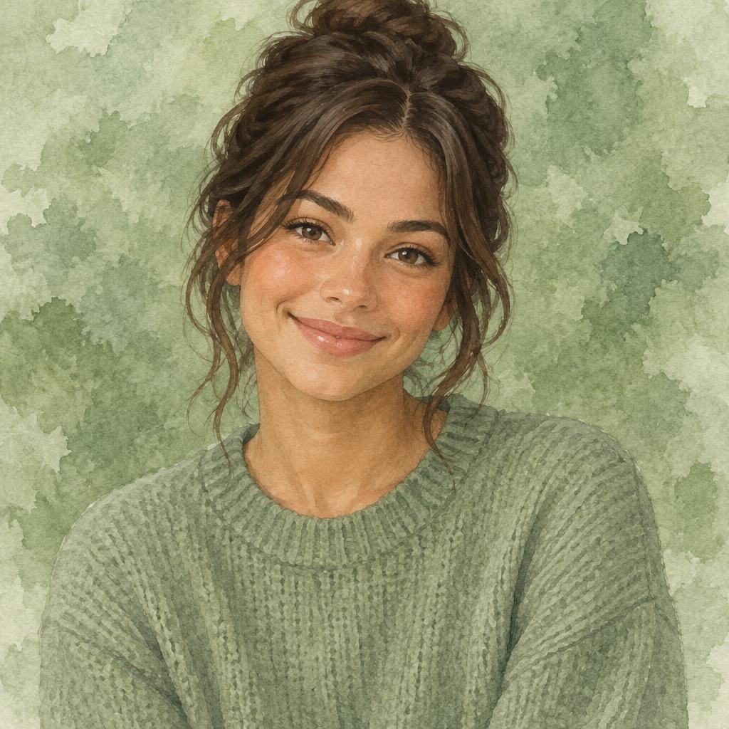 Illustrated watercolor portrait of Cece, the helper